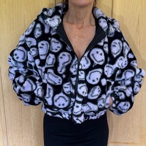 H&M Black and White Teddy Jacket with Smiley Faces